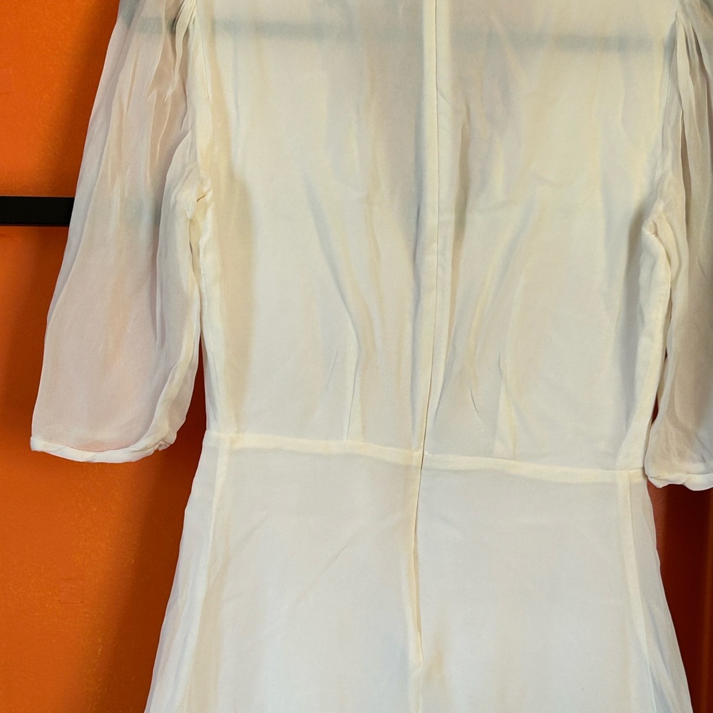 Reformation White Silk Mini Dress | Deep V-Neck Flowy Romantic Dress - Picture 5 of 6